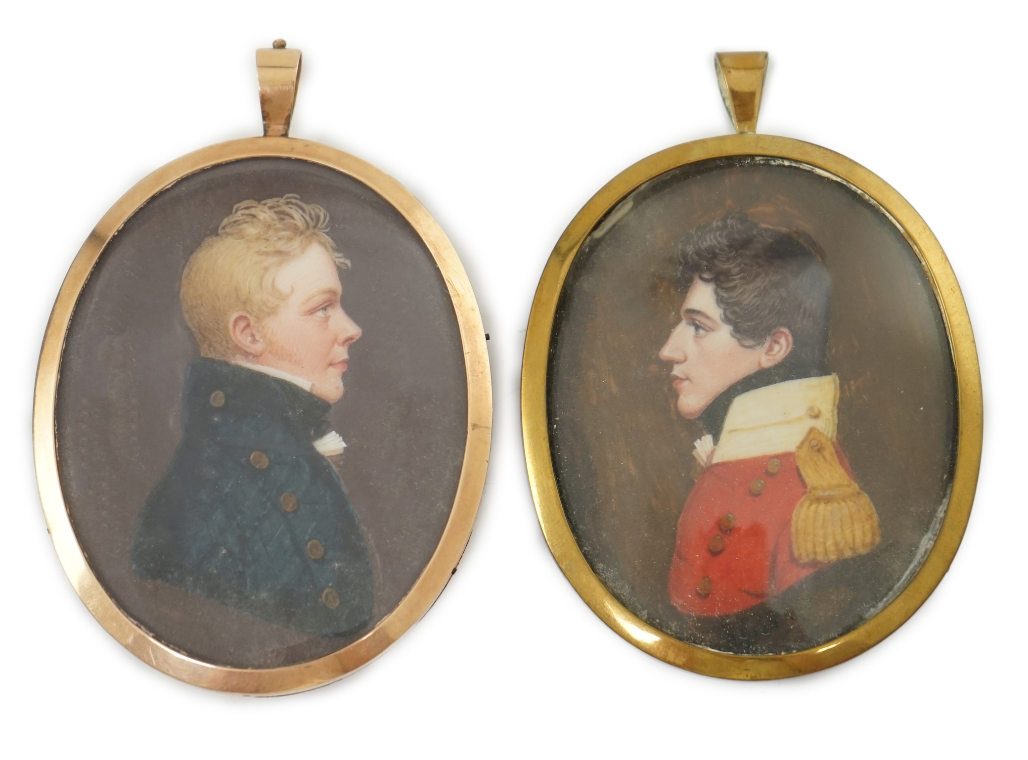 Mrs Anna Trewinnard (fl.1797-1806), Portrait miniatures of two army officers, watercolour on ivory, 6.5 x 5.3cm. & 6.8 x 5.4cm. CITES Submission reference TQRJHQEF